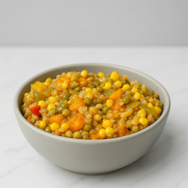 Guarnición 1: Arroz yamani, lentejas, choclo y vegetales
