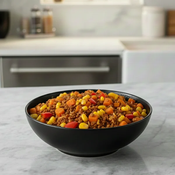 E1: Arroz yamani, lentejas, choclo y vegetales